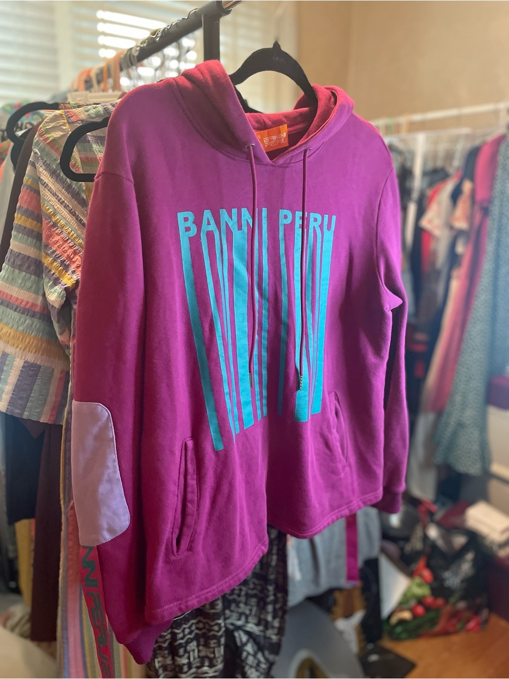 Banni Peru Pink Hoodie with Teal Graphic